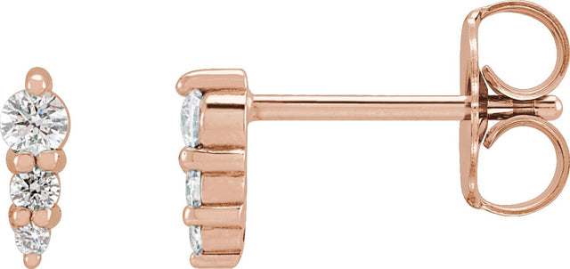 14K Gold Natural Diamond Graduated Bar Earrings - Rose Gold