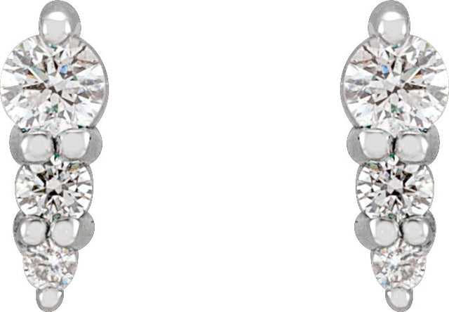 Platinum Natural Diamond Graduated Bar Earrings - view 2