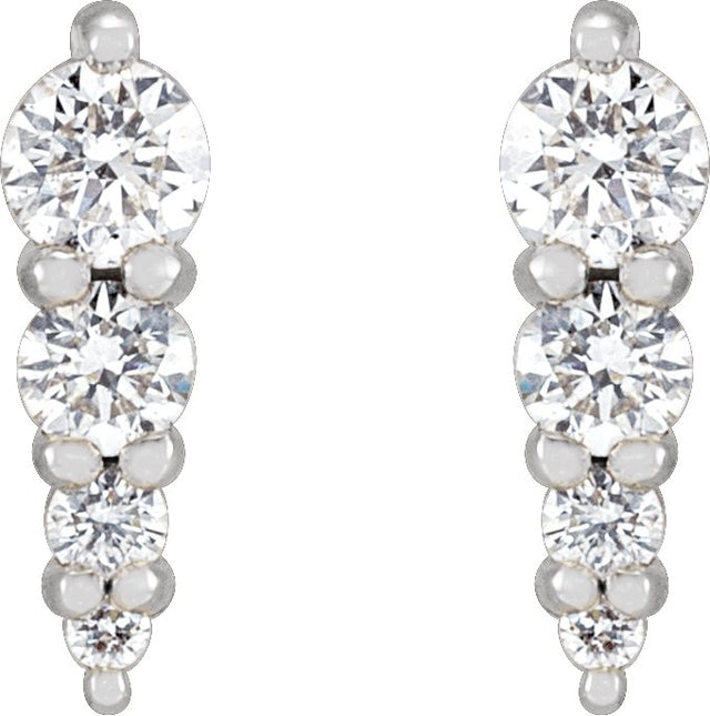 14K Gold Natural Diamond Graduated Bar Earrings - White Gold - view 2