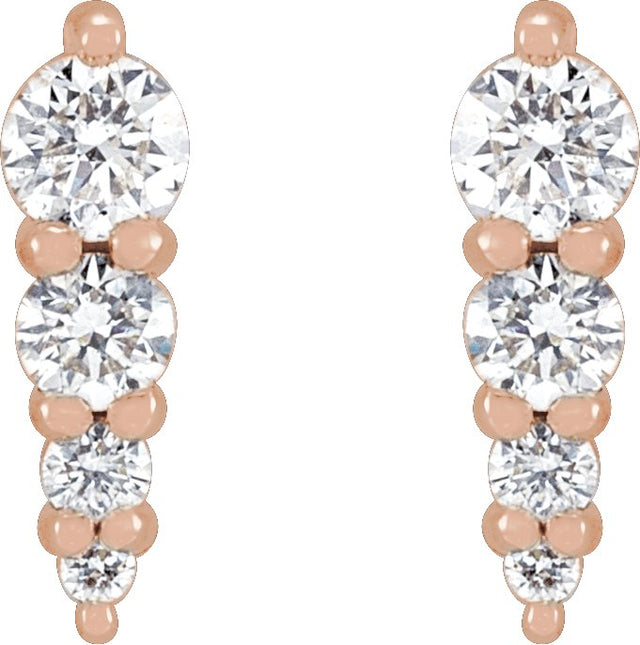 14K Gold Natural Diamond Graduated Bar Earrings - Rose Gold - view 2