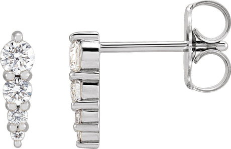 14K Gold Natural Diamond Graduated Bar Earrings - White Gold