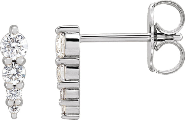 14K Gold Natural Diamond Graduated Bar Earrings - White Gold