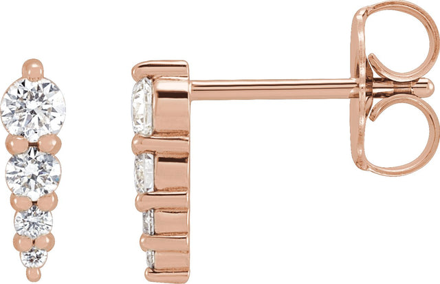 14K Gold Natural Diamond Graduated Bar Earrings - Rose Gold