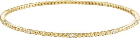 14K Gold Round Natural Diamond Accented Beaded Bangle Bracelet - Yellow Gold
