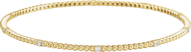 14K Gold Round Natural Diamond Accented Beaded Bangle Bracelet - Yellow Gold