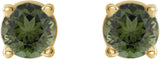 14K Gold Natural Green Tourmaline Round 4-Prong Lightweight Stud Earrings - Yellow Gold - view 4