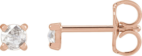 14K Gold Natural Diamond Round 4-Prong Claw Rose-Cut Stud Earrings - Rose Gold