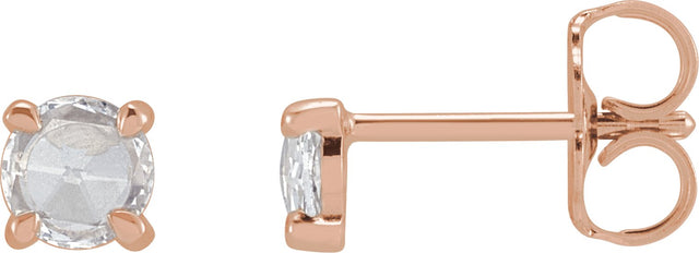 14K Gold Natural Diamond Round 4-Prong Claw Rose-Cut Stud Earrings - Rose Gold
