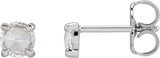 Platinum Natural Diamond Round 4-Prong Claw Rose-Cut Stud Earrings