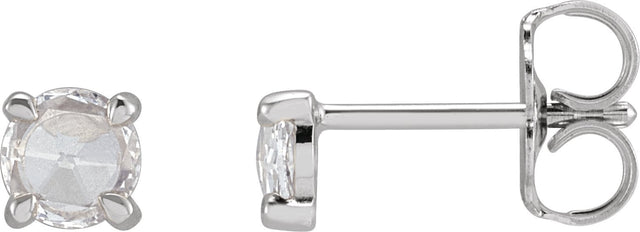 Platinum Natural Diamond Round 4-Prong Claw Rose-Cut Stud Earrings