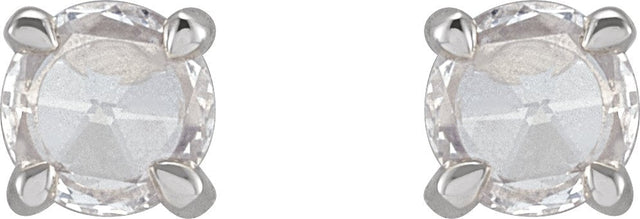 Platinum Natural Diamond Round 4-Prong Claw Rose-Cut Stud Earrings - view 2