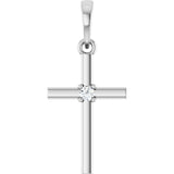14K Gold Round Natural Diamond Cross Necklace or Pendant – up to 0.015 CTW - White Gold