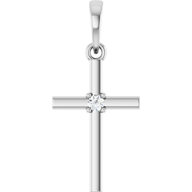 14K Gold Round Natural Diamond Cross Necklace or Pendant – up to 0.015 CTW - White Gold