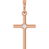 14K Gold Round Natural Diamond Cross Necklace or Pendant – up to 0.015 CTW - Rose Gold