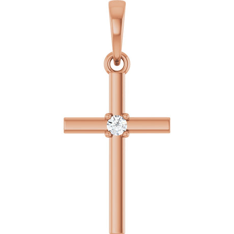 14K Gold Round Natural Diamond Cross Necklace or Pendant – up to 0.015 CTW - Rose Gold