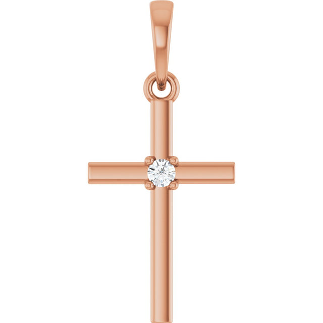 14K Gold Round Natural Diamond Cross Necklace or Pendant – up to 0.015 CTW - Rose Gold