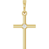 14K Gold Round Natural Diamond Cross Necklace or Pendant – up to 0.015 CTW - Yellow Gold