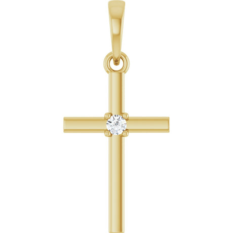 14K Gold Round Natural Diamond Cross Necklace or Pendant – up to 0.015 CTW - Yellow Gold