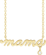 14K Gold Round Natural Diamond Accented Mama Necklace - Yellow Gold
