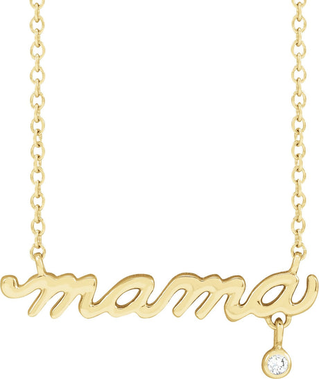 14K Gold Round Natural Diamond Accented Mama Necklace - Yellow Gold