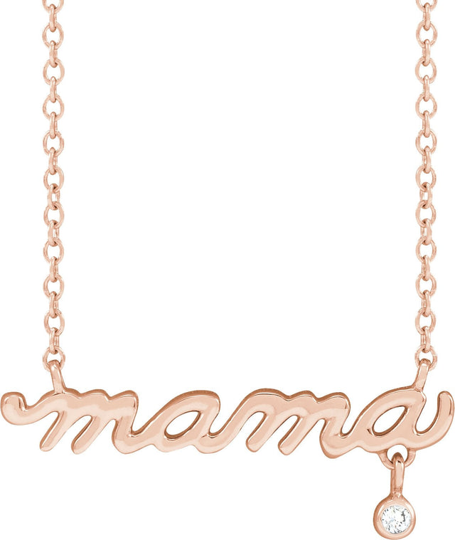 14K Gold Round Natural Diamond Accented Mama Necklace - Rose Gold