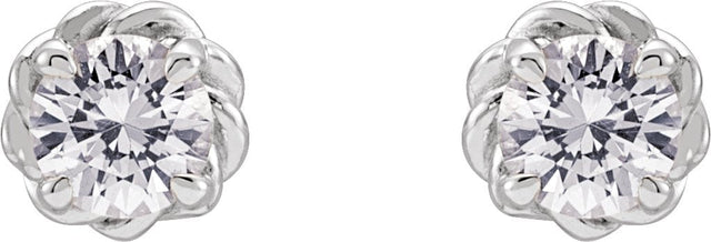 14K Gold Natural White Sapphire Round 4-Prong Claw Rope Stud Earrings - White Gold - view 2