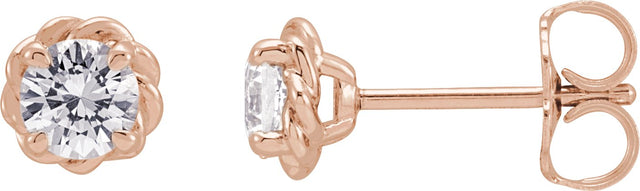 14K Gold Natural Diamond Round 4-Prong Claw Rope Stud Earrings - Rose Gold