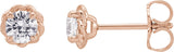 14K Gold Natural White Sapphire Round 4-Prong Claw Rope Stud Earrings - Rose Gold