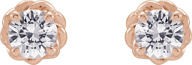14K Gold Natural White Sapphire Round 4-Prong Claw Rope Stud Earrings - Rose Gold - view 2