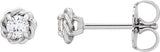 Platinum Natural White Sapphire Round 4-Prong Claw Rope Stud Earrings