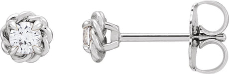 Platinum Natural White Sapphire Round 4-Prong Claw Rope Stud Earrings
