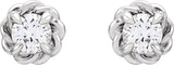 14K Gold Natural White Sapphire Round 4-Prong Claw Rope Stud Earrings - White Gold - view 2