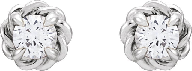 14K Gold Natural White Sapphire Round 4-Prong Claw Rope Stud Earrings - White Gold - view 2