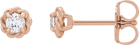 14K Gold Natural White Sapphire Round 4-Prong Claw Rope Stud Earrings - Rose Gold