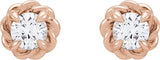 14K Gold Natural White Sapphire Round 4-Prong Claw Rope Stud Earrings - Rose Gold - view 2