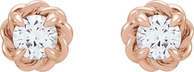 14K Gold Natural White Sapphire Round 4-Prong Claw Rope Stud Earrings - Rose Gold - view 2