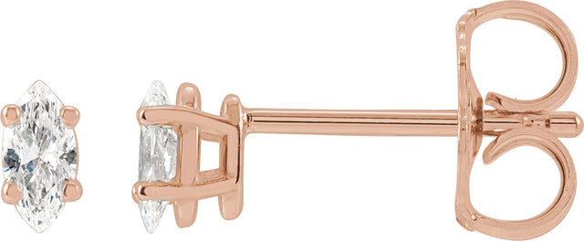 14K Gold Natural Diamond Marquise 4-Prong Lightweight Stud Earrings - Rose Gold