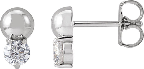 14K Gold Round Lab-Grown Diamond Accented Bead Earrings - White Gold