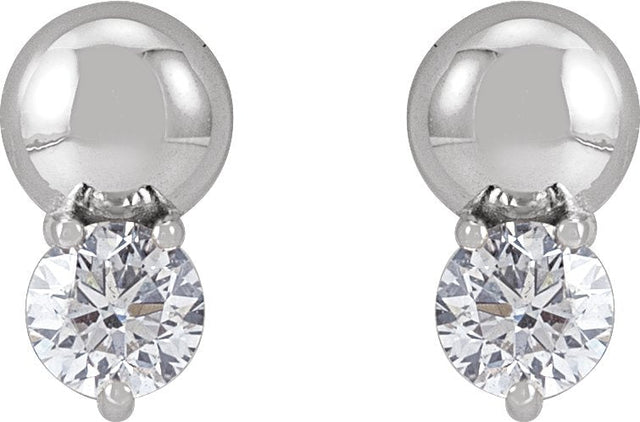 Platinum Round Natural Diamond Accented Bead Earrings - view 2