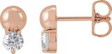 14K Gold Round Natural Diamond Accented Bead Earrings - Rose Gold