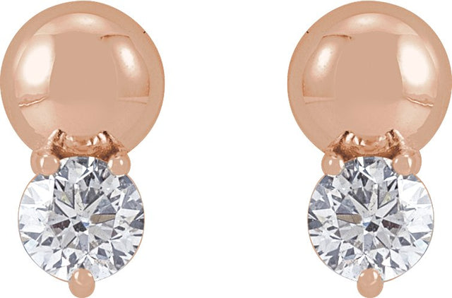 14K Gold Round Natural Diamond Accented Bead Earrings - Rose Gold - view 2