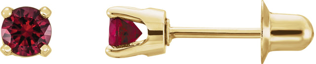 14K Gold Natural Mozambique Garnet Round 4-Prong Stud Earrings