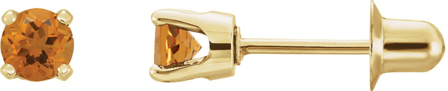 14K Gold Natural Citrine Round 4-Prong Stud Earrings