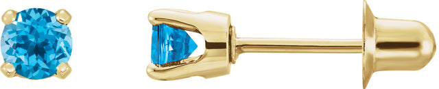 14K Gold Natural Swiss Blue Topaz Round 4-Prong Stud Earrings