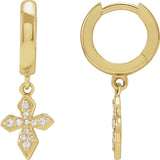 14K Gold Round Natural Diamond Cross Hoop Earrings - Yellow Gold