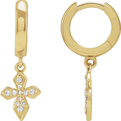 14K Gold Round Natural Diamond Cross Hoop Earrings - Yellow Gold