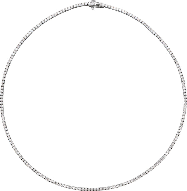 14K Gold Round Natural Diamond Line Necklace - White Gold