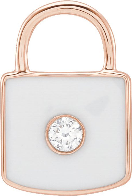 14K Gold Accented Enamel Lock Pendant - Rose Gold