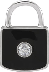 14K Gold Accented Enamel Lock Pendant - White Gold