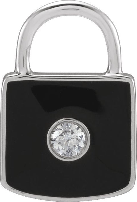 14K Gold Accented Enamel Lock Pendant - White Gold